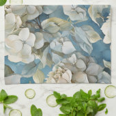 Elegante moody stoffige blauw waterverf bloemen theedoek (Gevouwen)
