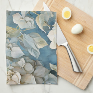 Elegante moody stoffige blauw waterverf bloemen theedoek
