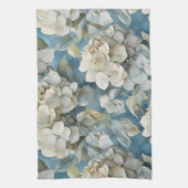 Elegante moody stoffige blauw waterverf bloemen theedoek (Verticaal)