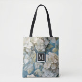Elegante moody stoffige blauw waterverf bloemen tote bag (Voorkant)