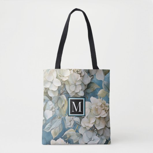 Elegante moody stoffige blauw waterverf bloemen tote bag (Voorkant)