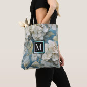 Elegante moody stoffige blauw waterverf bloemen tote bag (Dichtbij)