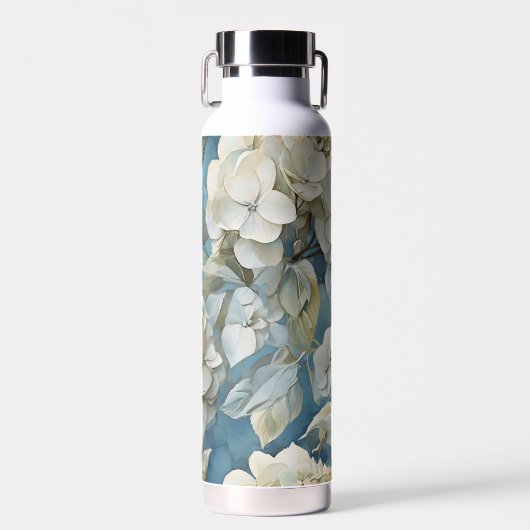 Elegante moody stoffige blauw waterverf bloemen waterfles (Voorkant)