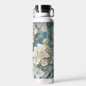 Elegante moody stoffige blauw waterverf bloemen waterfles (Achterkant)