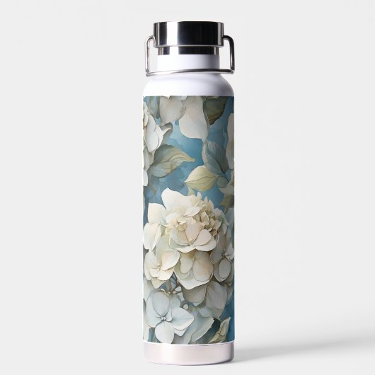 Elegante moody stoffige blauw waterverf bloemen waterfles (Achterkant)