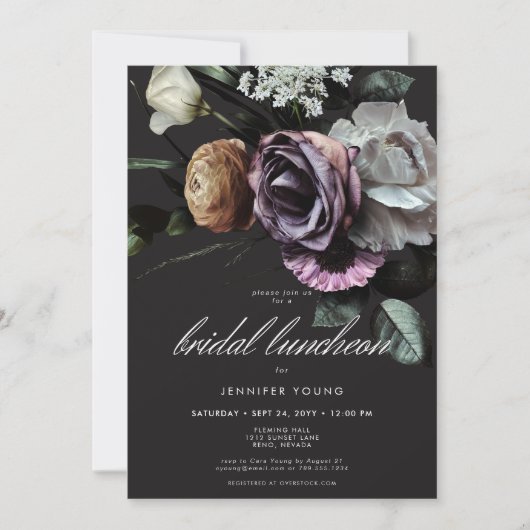 Elegante Moody Twilight Muted Floral Bridal Lunch Kaart (Voorkant)