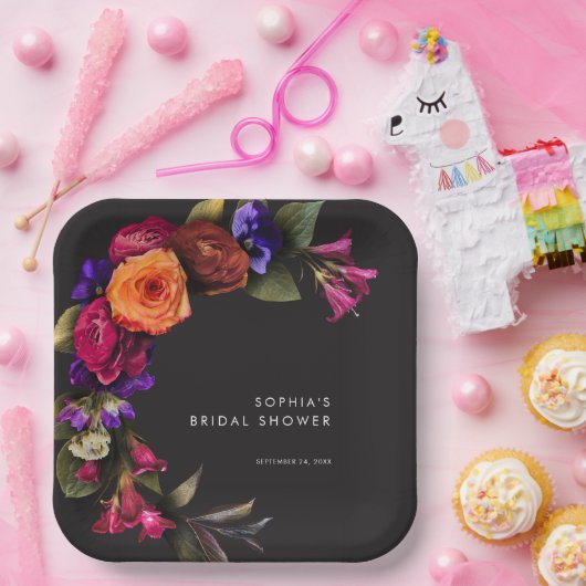 Elegante Moody Vibrant Harvest Bloemendouche Papieren Bordje (Feest)