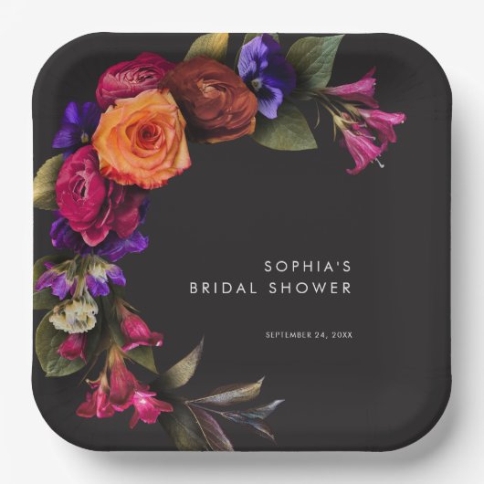 Elegante Moody Vibrant Harvest Bloemendouche Papieren Bordje (Voorkant)