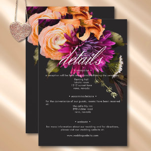 Elegante Moody Vibrant Sunset Bloemen Details Informatiekaartje