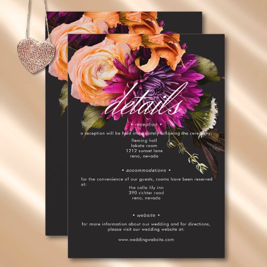 Elegante Moody Vibrant Sunset Bloemen Details Informatiekaartje