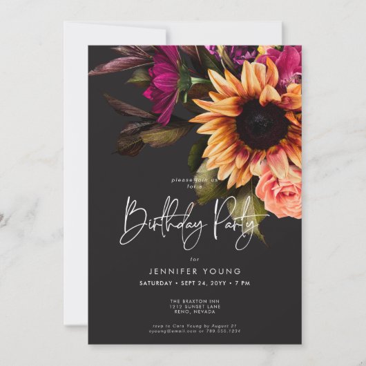 Elegante Moody Vibrant Sunset Bloemen Verjaardag Kaart (Voorkant)