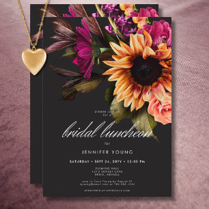Elegante Moody Vibrant Sunset Floral Bridal Lunch Kaart
