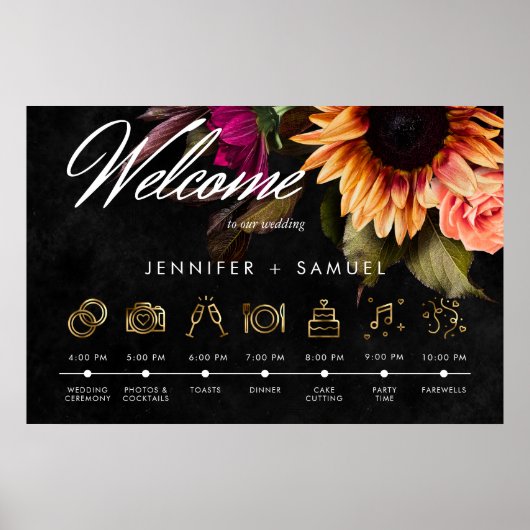 Elegante Moody Vibrant Sunset Floral Orde van Even Poster (Voorkant)