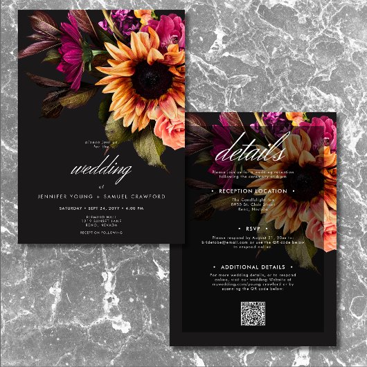 Elegante Moody Vibrant Sunset Floral tweezijdig Kaart