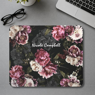 Elegante Moody Witte Roos Bloemige Monogram Deskto Muismat