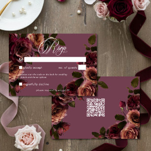 Elegante Moody Zachte Roest & Bourgondische Bloem RSVP Kaartje