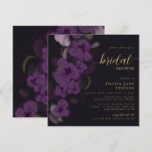 Elegante Moody Zwarte Paarse Orchideeën Bruidsborr Kaart (Voorkant / Achterkant)