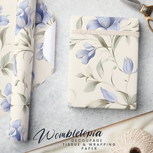 Elegante mooie blauwe bloemen op crèmekleurige ach cadeaupapier