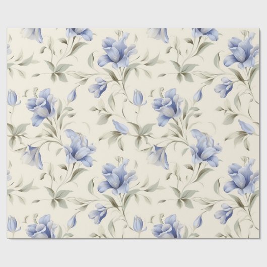 Elegante mooie blauwe bloemen op roomkleurige acht cadeaupapier (Vlak)