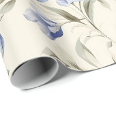 Elegante mooie blauwe bloemen op roomkleurige acht cadeaupapier (Rol Hoek)