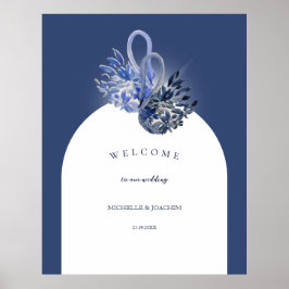 Elegante Mooie Blauwe Zwanen Aquarel Kunst Poster