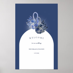 Elegante Mooie Blauwe Zwanen Aquarel Kunst Poster