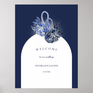 Elegante Mooie Blauwe Zwanen Watercolor Kunst Poster