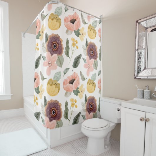 Elegante mooie bloementuin l Roze en wit Douchegordijn (In situ)