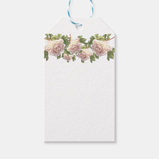 Elegante mooie blozende witte ivoren roze rozen cadeaulabel (Voorkant)