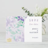 Elegante Mooie Boho Lila Bloemenbruiloft Save The Date (Staand voorkant)
