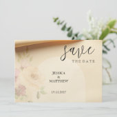 Elegante Mooie Boho Perzik Blozende Bloemige Bruil Save The Date (Staand voorkant)