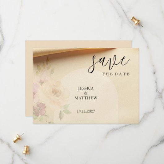 Elegante Mooie Boho Perzik Blush Bloemen bruiloft Save The Date (Voorkant / Achterkant in situ)