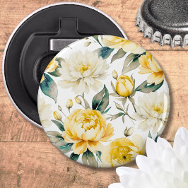 Elegante mooie gele en witte bloemen button flesopener