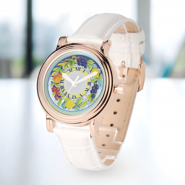 Elegante  mooie Italiaanse Deruta Waterverf Horloge (Zazzle Elegant Vintage Lovely Italian Deruta Watercolor Watch)
