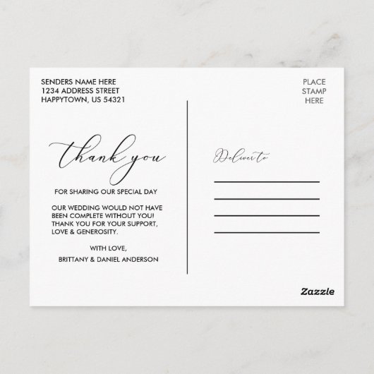 Elegante mooie kalligrafie Huwelijk liefde dank Briefkaart (Achterkant)