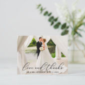 Elegante mooie kalligrafie huwelijksliefde dank briefkaart (Staand voorkant)