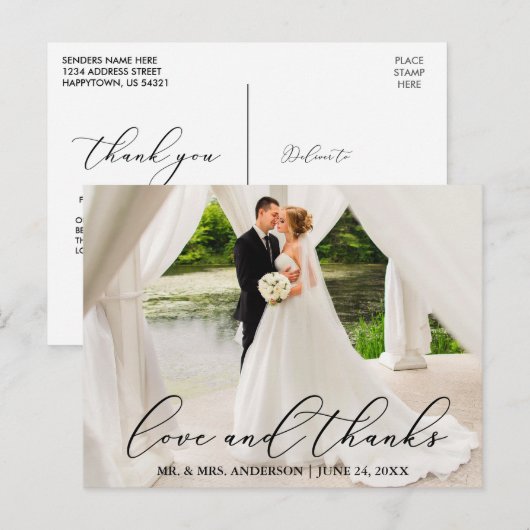 Elegante mooie kalligrafie huwelijksliefde dank briefkaart (Voorkant / Achterkant)