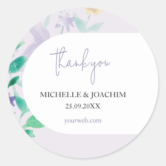 Elegante Mooie Lila Boho Floral Waterverf Ronde Sticker (Voorkant)