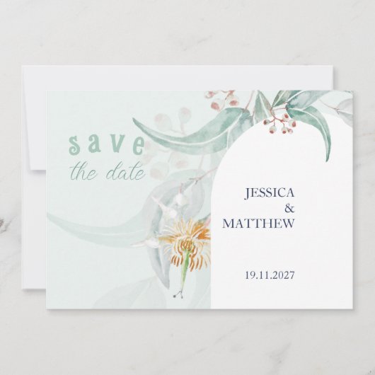 Elegante mooie munt Eucalyptus waterverf kunst Save The Date (Voorkant)