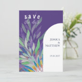 Elegante Mooie Paarse Bloemige Bruiloft Save The Date (Staand voorkant)