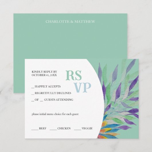 Elegante mooie Paarse bloemige Waterverf RSVP Kaartje (Voorkant / Achterkant)