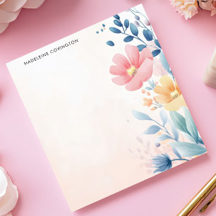 Elegante Mooie Pastelkleurige Bloemige Gepersonali Notitieblok