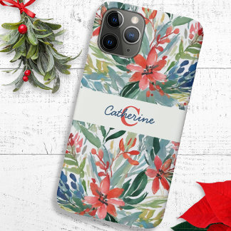 Elegante mooie rode poinsettia bloemen met monogra Case-Mate iPhone case