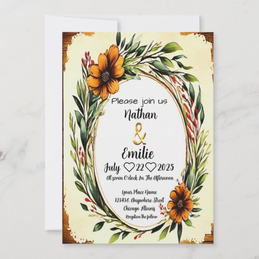 Elegante mooie rustieke sinaasappels bloemetjes Ui Kaart (Voorkant)