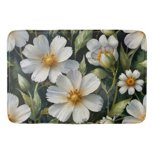 Elegante Mooie Witte Bloemen Waterverf Chic Badmat