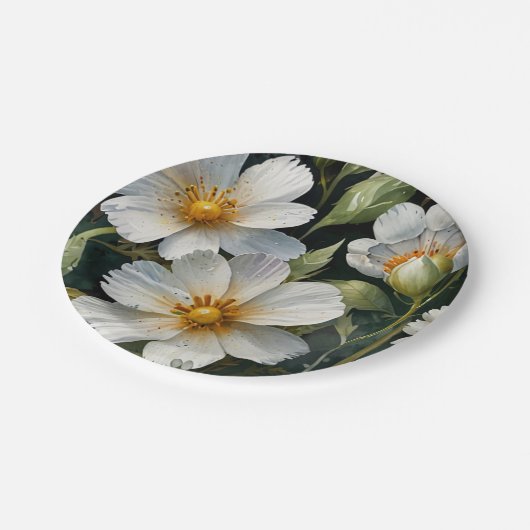 Elegante mooie witte bloemen Waterverf Chic Papieren Bordje (Gekanteld)