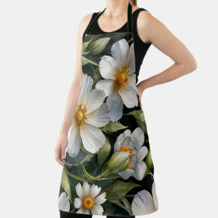 Elegante Mooie Witte Bloemen Waterverf Chic Schort
