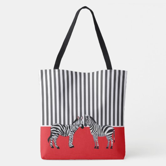 Elegante mooie zebra zwarte strepen Rood Tote Bag (Achterkant)