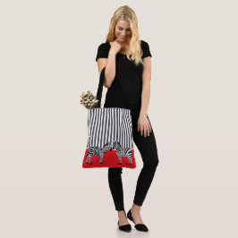 Elegante mooie zebra zwarte strepen Rood Tote Bag