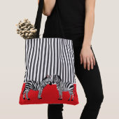 Elegante mooie zebra zwarte strepen Rood Tote Bag (Dichtbij)
